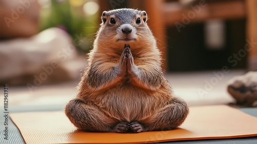 Marmot doing yoga on a yoga mat