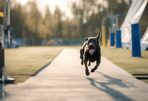 runs dog agility made tunnel banner competition dogs canino purebred exercise domestic breed beagle fast pedigree hunter action happy fun symbol pet champion training photo