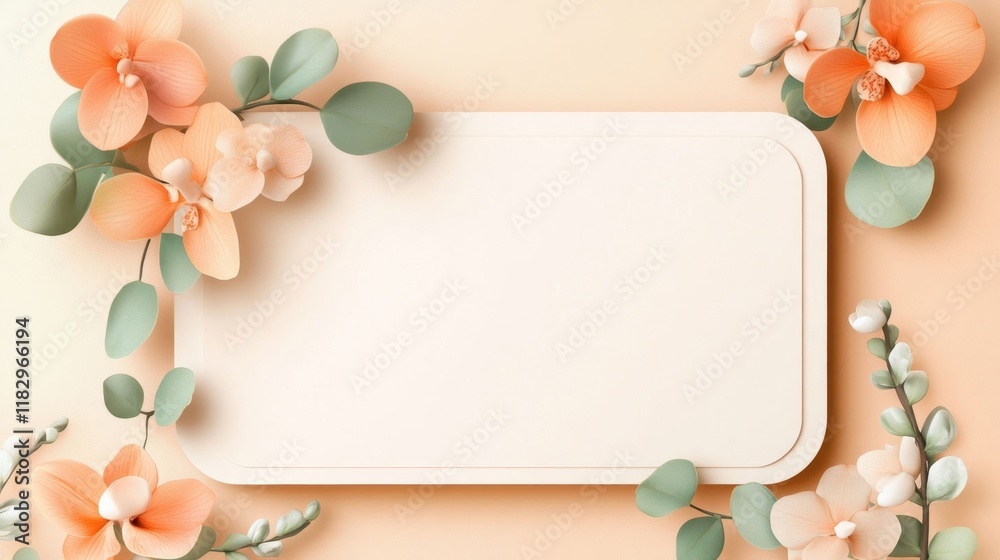 Fototapeta premium Elegant Floral Frame with Soft Peach Oranges and Greenery Accents