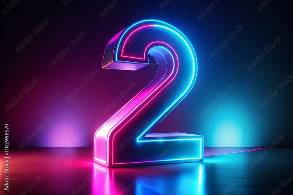 Glowing Neon Number Two: Abstract 3D Render in Pink and Blue Gradient Glowing Neon Number Two: Abstract 3D Render in Pink and Blue Gradient
