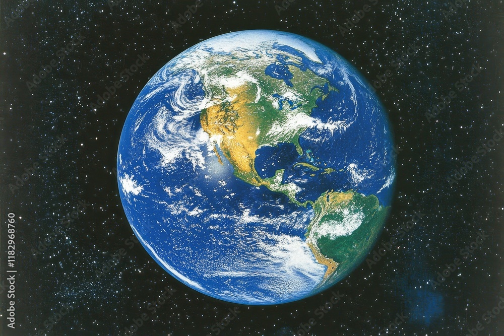 Fototapeta premium A Stunning View of Earth from Space Featuring Vibrant Oceans and Lush Landmasses Captured in High Resolution Against a Starry Background