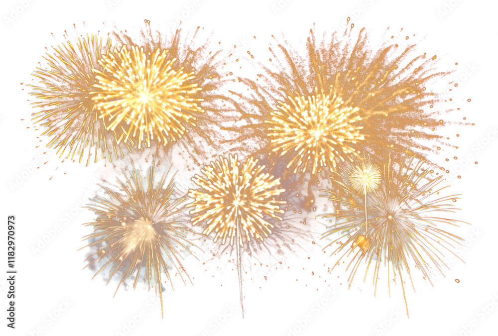 Obraz premium PNG White gold fireworks exploding in the sky night celebration pyrotechnic.