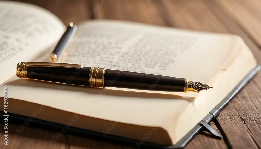 Elegant Fountain Pen on Open Journal Elegant Fountain Pen on Open Journal