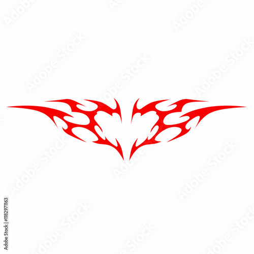 red tribal flame vector design forming a symmetrical heart shape. Ideal for tattoos, stickers, or decorative artwork. It exudes boldness and dynamic energy