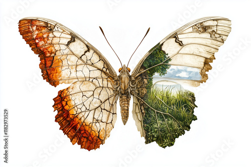 Butterfly with Drought and Lush Environment Symbolism in High Definition