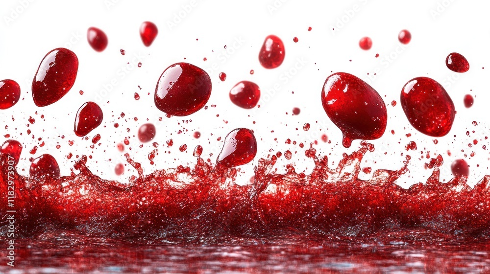 Fototapeta premium Splash of red liquid resembling blood droplets.