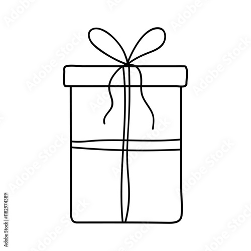 Simple line drawing of a wrapped gift box with ribbon detail