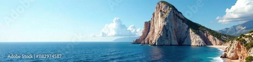 Towering limestone peak above Mediterranean Sea, mediterranean, rock