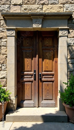 Wooden doors and windows with stone foundation, old, doors, rustic