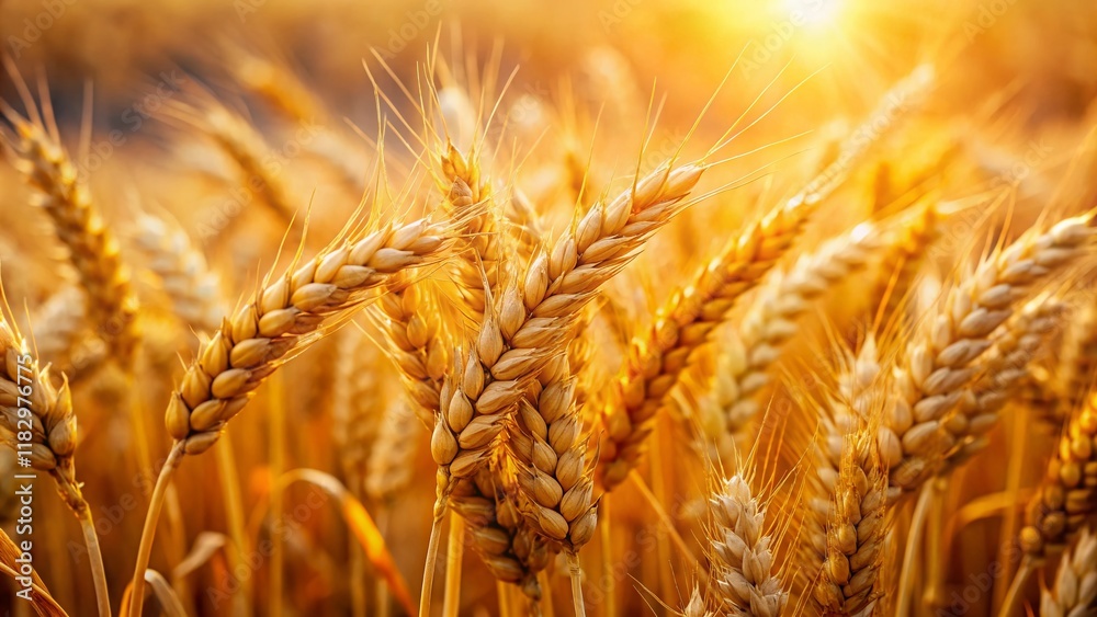 Golden Wheat Close-Up: Sharp Spikes, Soft Bokeh Background - Rural Harvest Stock Photo Golden Wheat Close-Up: Sharp Spikes, Soft Bokeh Background - Rural Harvest Stock Photo