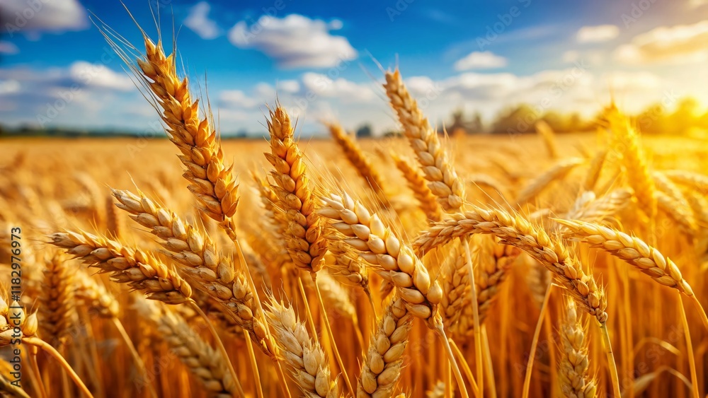 Golden Wheat Field Close-up: Ripe Ears at Summer Harvest