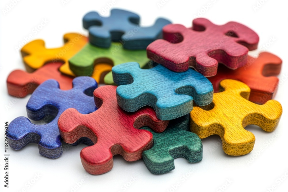 Colorful puzzle pieces on a white background symbolizing teamwork and diversity Colorful puzzle pieces on a white background symbolizing teamwork and diversity