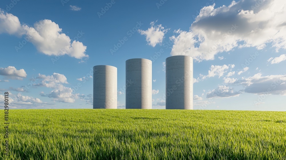 Missile silos turning into community gardens on a green field Missile silos turning into community gardens on a green field