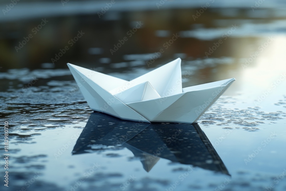 Paper boat floating on water indoors Paper boat floating on water indoors