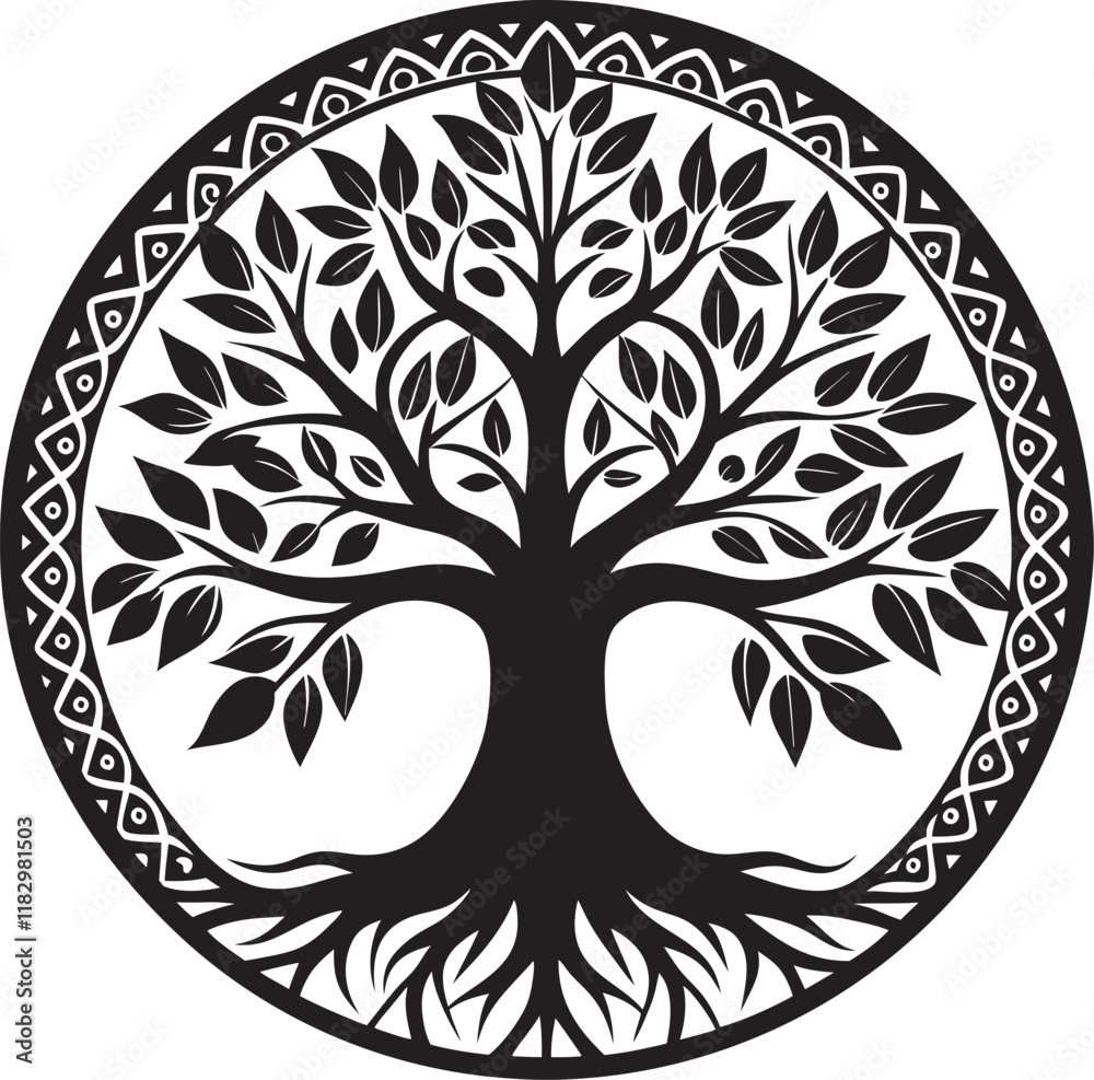Elegant Tree of Life Silhouette with Intricate Branches and Leaves Elegant Tree of Life Silhouette with Intricate Branches and Leaves