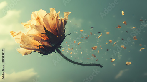 Renewal concept: wilting flower reversing to bloom for inspirational design. Riversong. Illustration