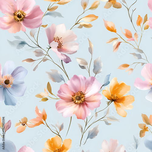 Seamless Watercolor Floral Pattern for Belts and Sashes in Soft Pastel Shades  
