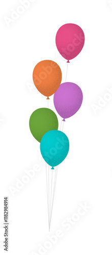 Colorful balloons bunch. Cartoon Flat Style vector illustration Isolated on White background.