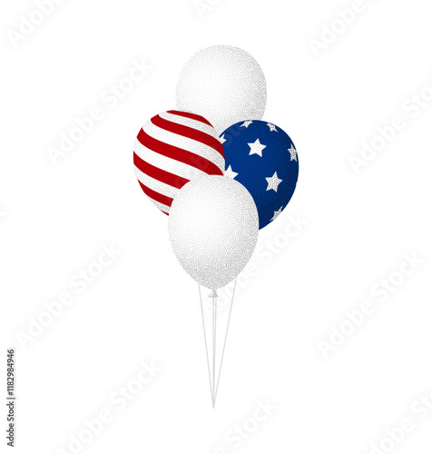 USA balloons bunch. Cartoon Flat Style vector illustration Isolated on White background.