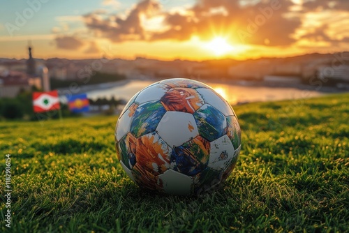 Portugal vs Slovenia Euro 2025 Knockout Match Soccer Championship in Frankfurt, Germany with Colorful Ball and National Flags photo