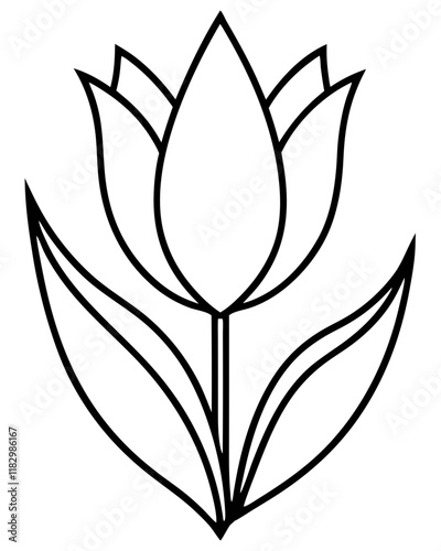 Tulip Flower Vector Outline Line Art Design, Elegant Botanical Illustration