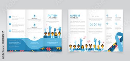 Trifold brochure, pamphlet or triptych leaflet template for autism awareness day or any other programs promoting understanding of autistic spectrum disorder (ASD)