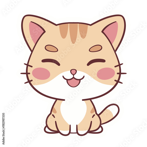 Cartoon cute orange cat sitting and smiling happily. Hand Drawn pet illustration, perfect for stickers, merchandise, children's books, etc. photo