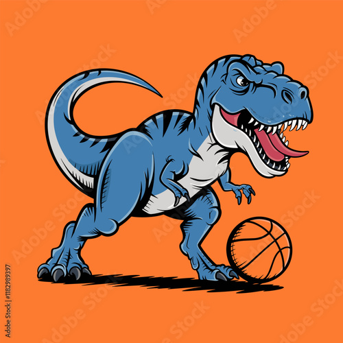 T-Rex playing basketball dinosaur illustration