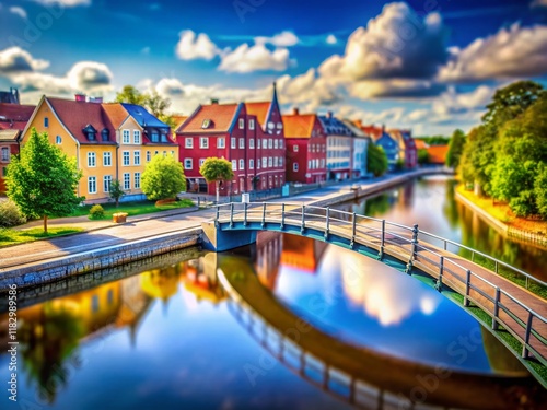 Halmstad River Footbridge: Charming Tilt-Shift Miniature Cityscape photo