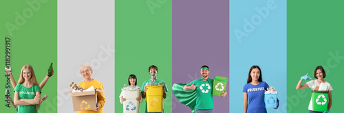 Set of people with garbage ...