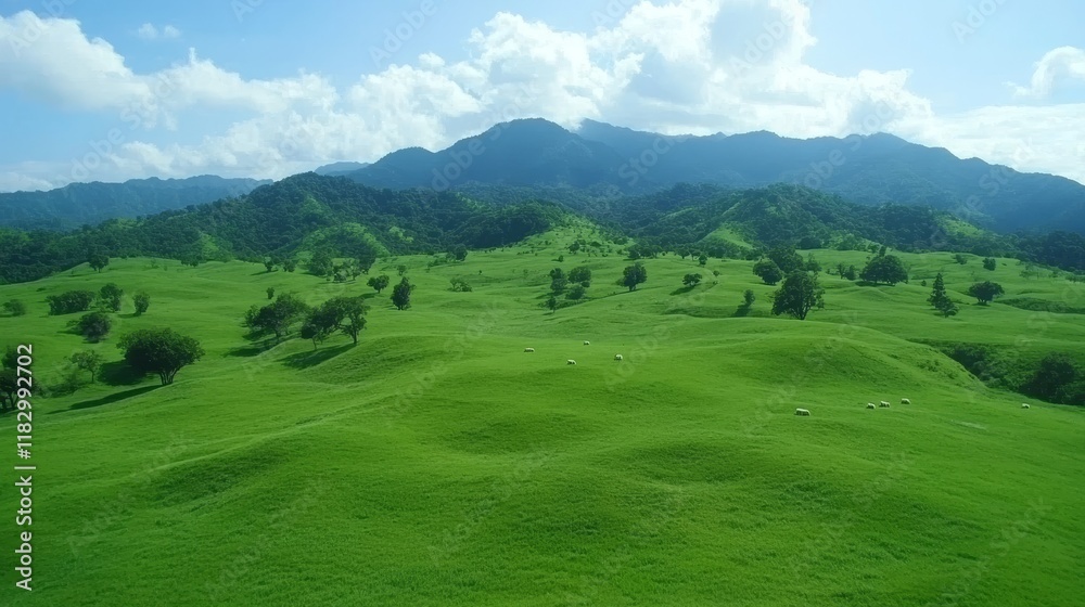 Serene Rolling Hills Pasture Sheep Grazing Landscape Serene Rolling Hills Pasture Sheep Grazing Landscape