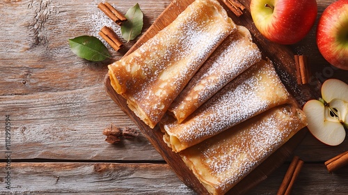 Sweet apple cinnamon crepes with a dusting of powdered sugar