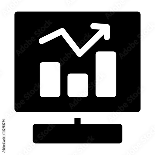 Modern analytic glyph icon depicting data visualization elements like charts and graphs. Ideal for dashboards, reports, or business tools, representing analysis, performance, and insights.