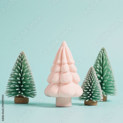 A collection of cute pastel-colored pine tree stickers for design purposes photo