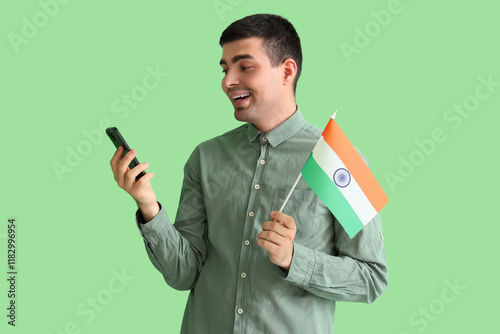 Young man with Indian flag ...