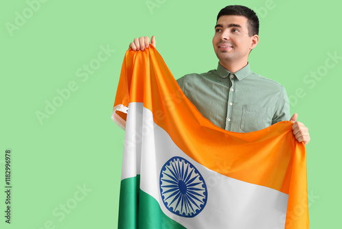 Young man with Indian flag ...