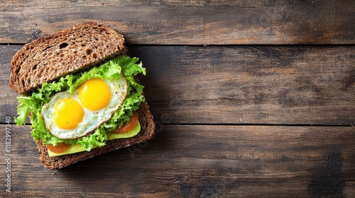 Delicious Egg Sandwich on Dark Rustic Wood