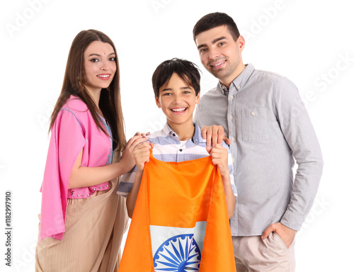 Happy family with Indian fl...