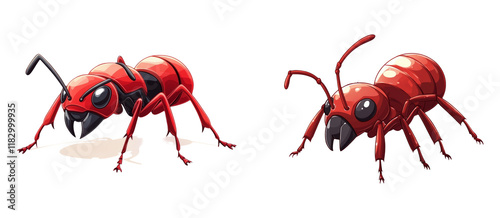 Cartoon Style Red Ants on Transparent Background