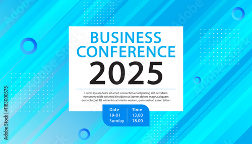 A modern banner template for a business conference or annual summit. A professional invitation poster for a corporate event or seminar with a blue abstract background.