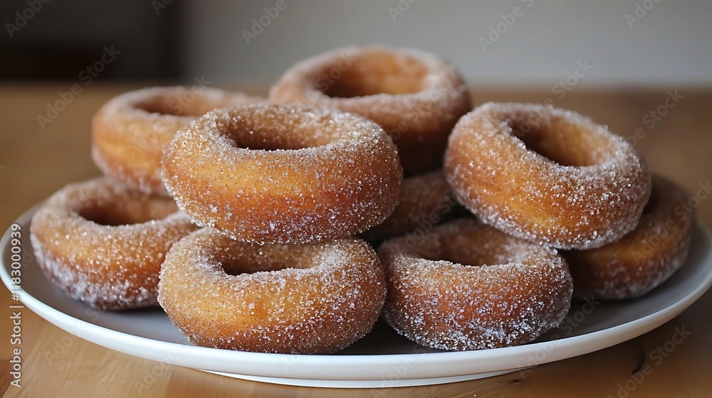 Warm spiced apple cider doughnuts with a cinnamon sugar coating Warm spiced apple cider doughnuts with a cinnamon sugar coating