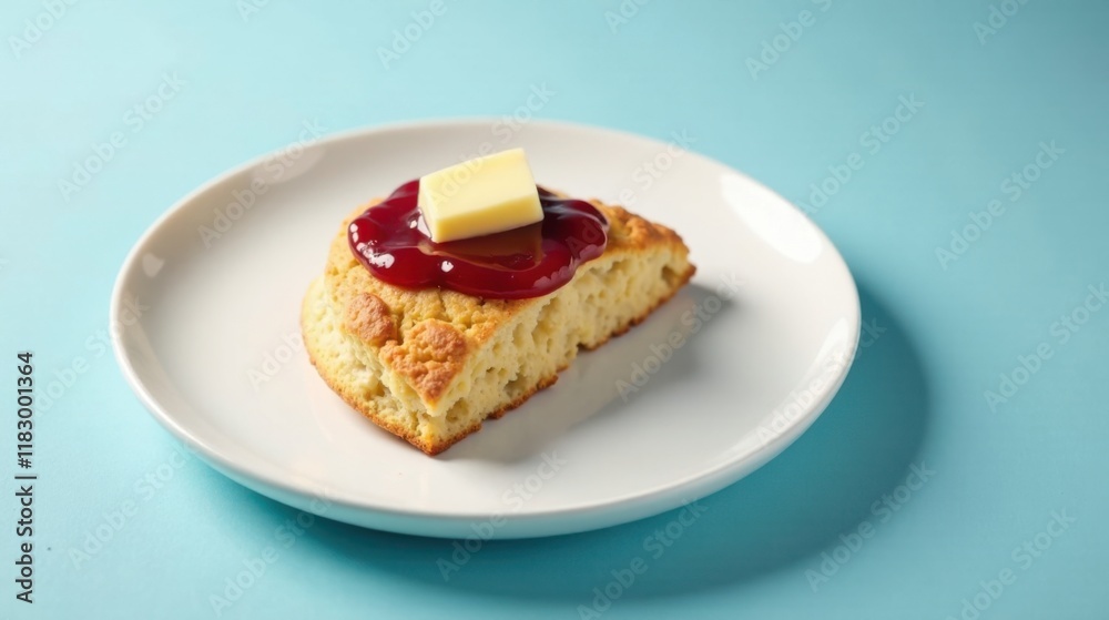 A Buttery Biscuit Topped with Sweet Berry Preserve on a Plate A Buttery Biscuit Topped with Sweet Berry Preserve on a Plate