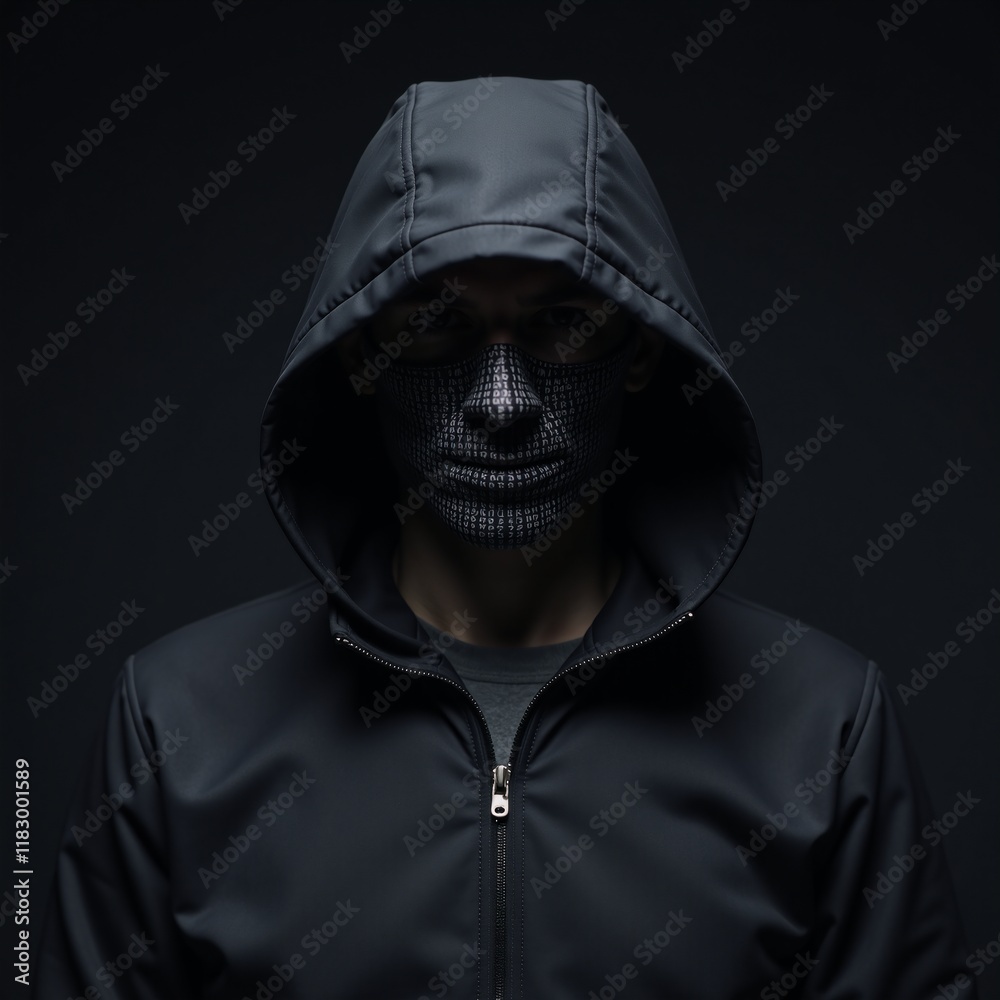 A hooded cyber figure composed of digital code symbolizes cyber security concerns such as hacking breaches protection and crime A hooded cyber figure composed of digital code symbolizes cyber security concerns such as hacking breaches protection and crime
