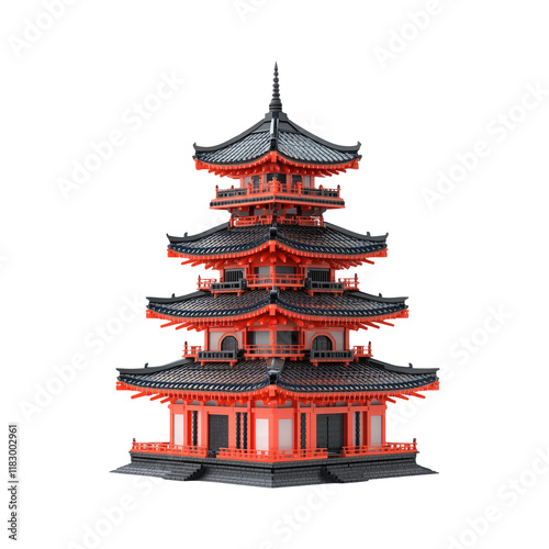 Traditional Asian Pagoda on Transparent Background