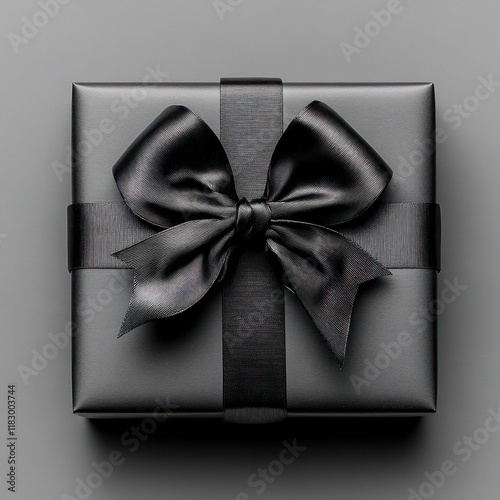 Minimalist Black Gift Box with Bow 3D Render Soft Lighting Showcase Product Display photo