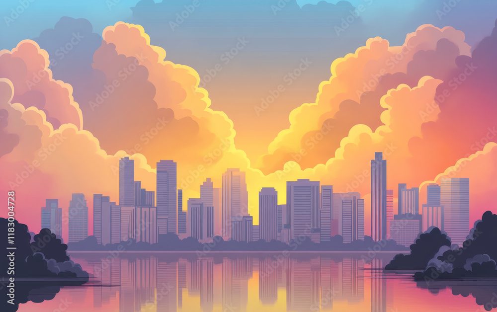 Fototapeta premium city skyline at sunset
