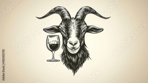 Goat and Wine Glass: A Hand-Drawn Illustration
