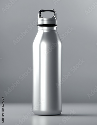 render 3d shiny sipper aluminium bottle template design mockup water sport white olated alth drink plastic exercise fitness blue flask hydro symbol object element photo