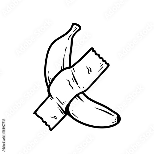 fun banana in seal tape modern art cartoon character isolated drawing line style sketch classic vintage design illustration