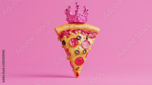 Delicious Pizza Slice with Pink Crown 3D Render Food Photography Pink Background photo